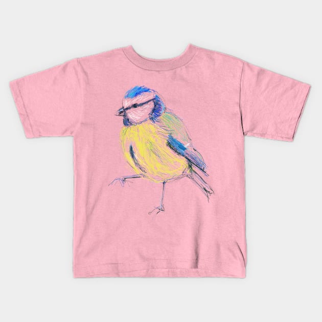 Bluetit Garden Bird on one leg Kids T-Shirt by AshleyWilksArt